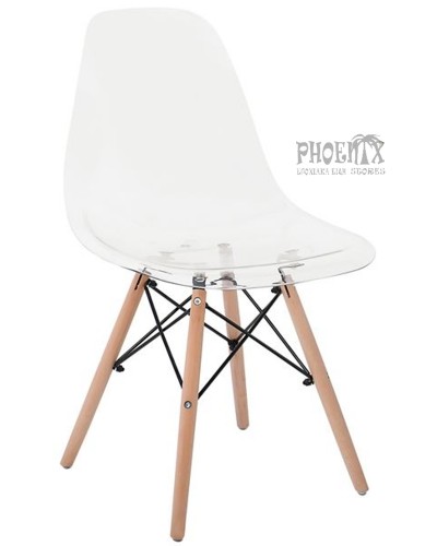 6036 Καρέκλα ξύλινη με πολυπροπυλένιο σε διαφανές χρώμα