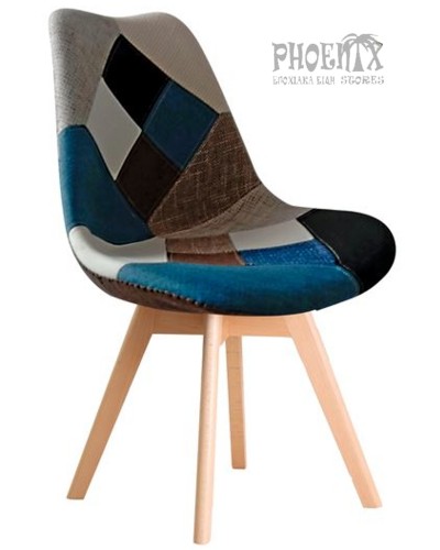 6038 Καρέκλα ξύλινη με πολυπροπυλένιο 4 πολύχρωμων συνδυασμών