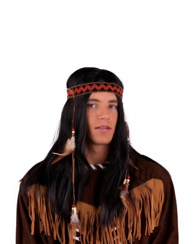 7089 Αποκριάτικη Περούκα Ινδιάνου Με Διακοσμητικά