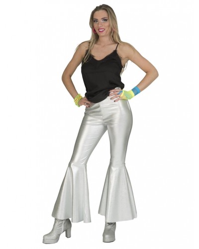 7307 Αποκριάτικο Παντελόνι Καμπάνα Disco Ασημί