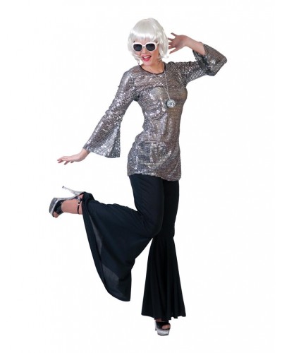 7313 Αποκριάτικη Στολή Φόρεμα Κοντό Disco Ασημί