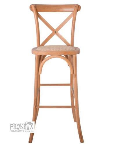 7473  Σκαμπό Bar Οξιά Φυσικό - Κάθισμα Ψάθα 76ΕΚ