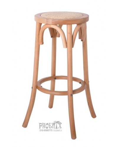 7477  Σκαμπό BAR, Ξύλο Οξιά Απόχρωση Φυσικό, Κάθισμα Ψάθα