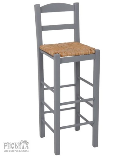 7475  Σκαμπό BAR με Πλάτη, Οξιά Εμποτισμός Λάκα Γκρι, Κάθισμα Ψάθα