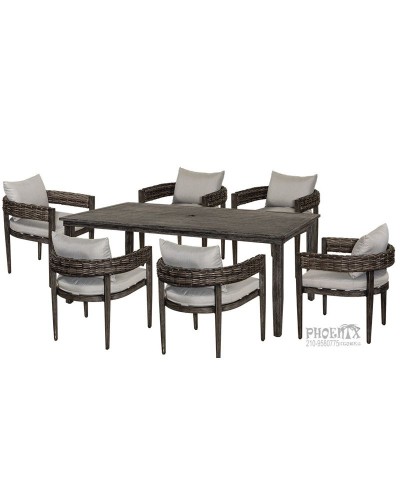 7510 Τραπεζαρία αλουμινίου-Rattan σετ 7 Τεμαχίων