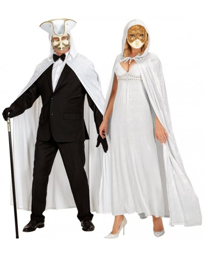 7626 Αποκριάτικη Στολή Κάπα Ντόμινο Λευκή Με Κουκούλα